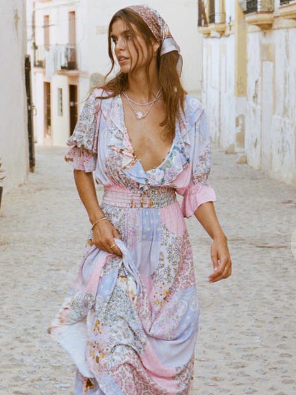 SPELL Cha Cha Patchwork Midi Gown — Jacaranda — Size S